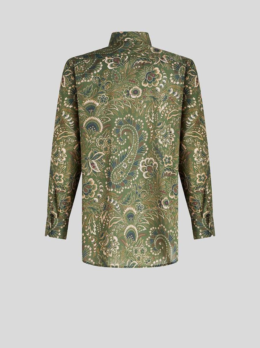 ETRO Camicie | Camicia In Cotone Con Motivi Floreali Paisley Verde