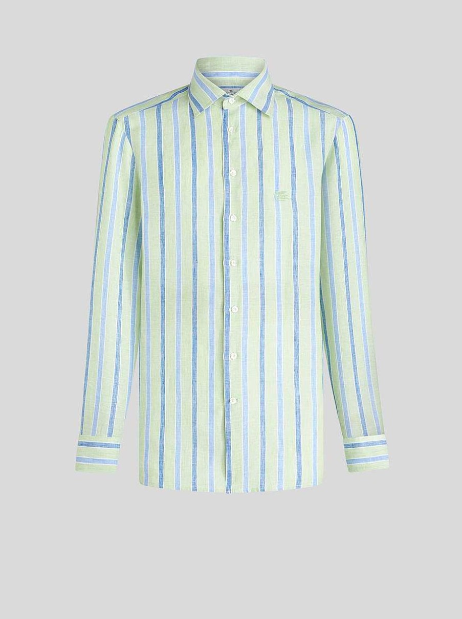 ETRO Camicie | Camicia A Righe Con Logo Azzurro