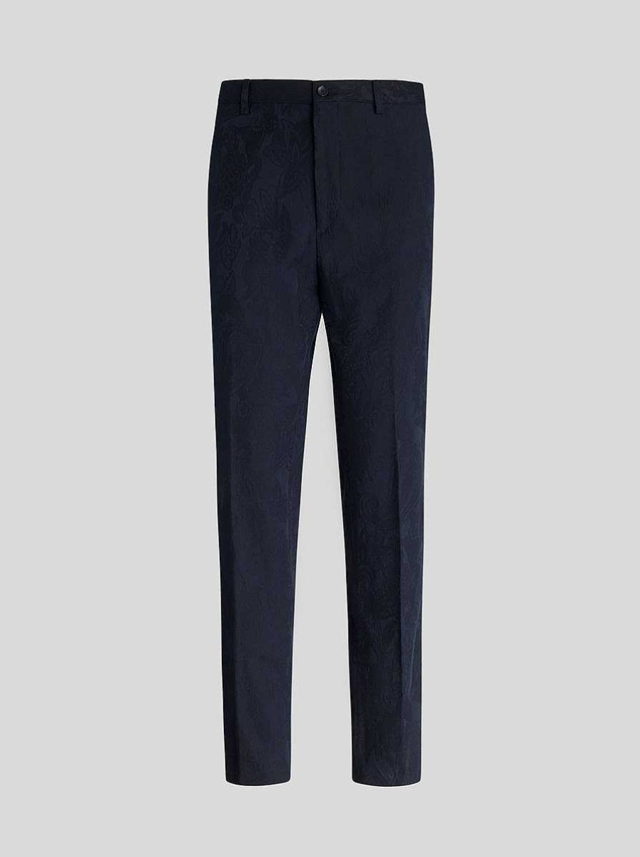 ETRO Pantaloni | Pantaloni Sartoriali In Jacquard Paisley Blu Navy