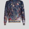 ETRO Maglieria | Maglione In Seta E Cashmere Con Motivo Floreale Paisley Blu Navy