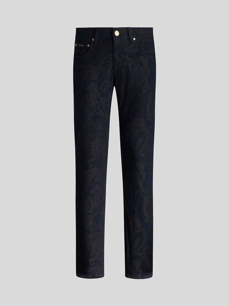 ETRO Denim | Jeans In Jacquard Di Cotone Blu Navy