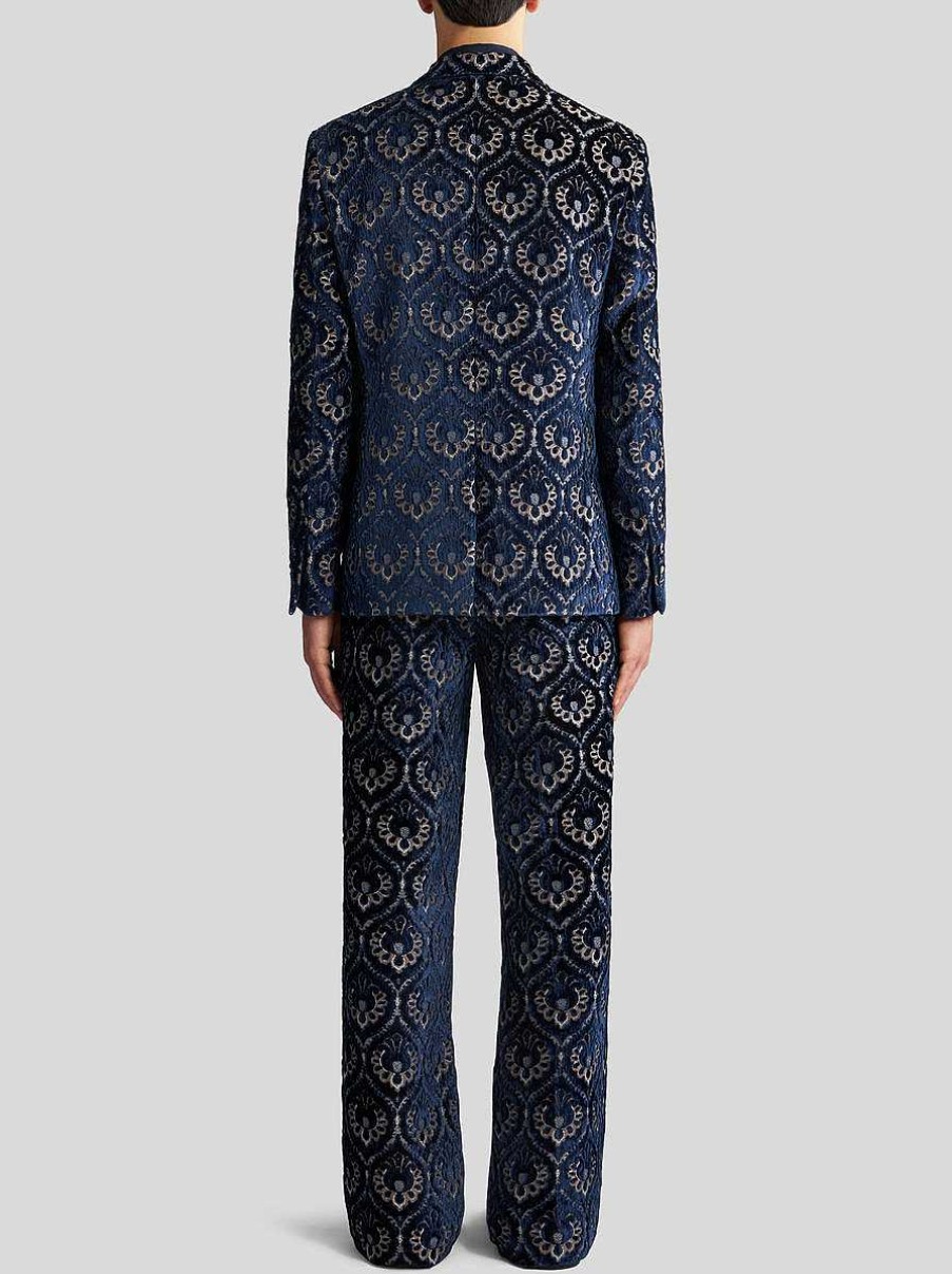 ETRO Giacche | Giacca In Velluto Jacquard Blu Navy