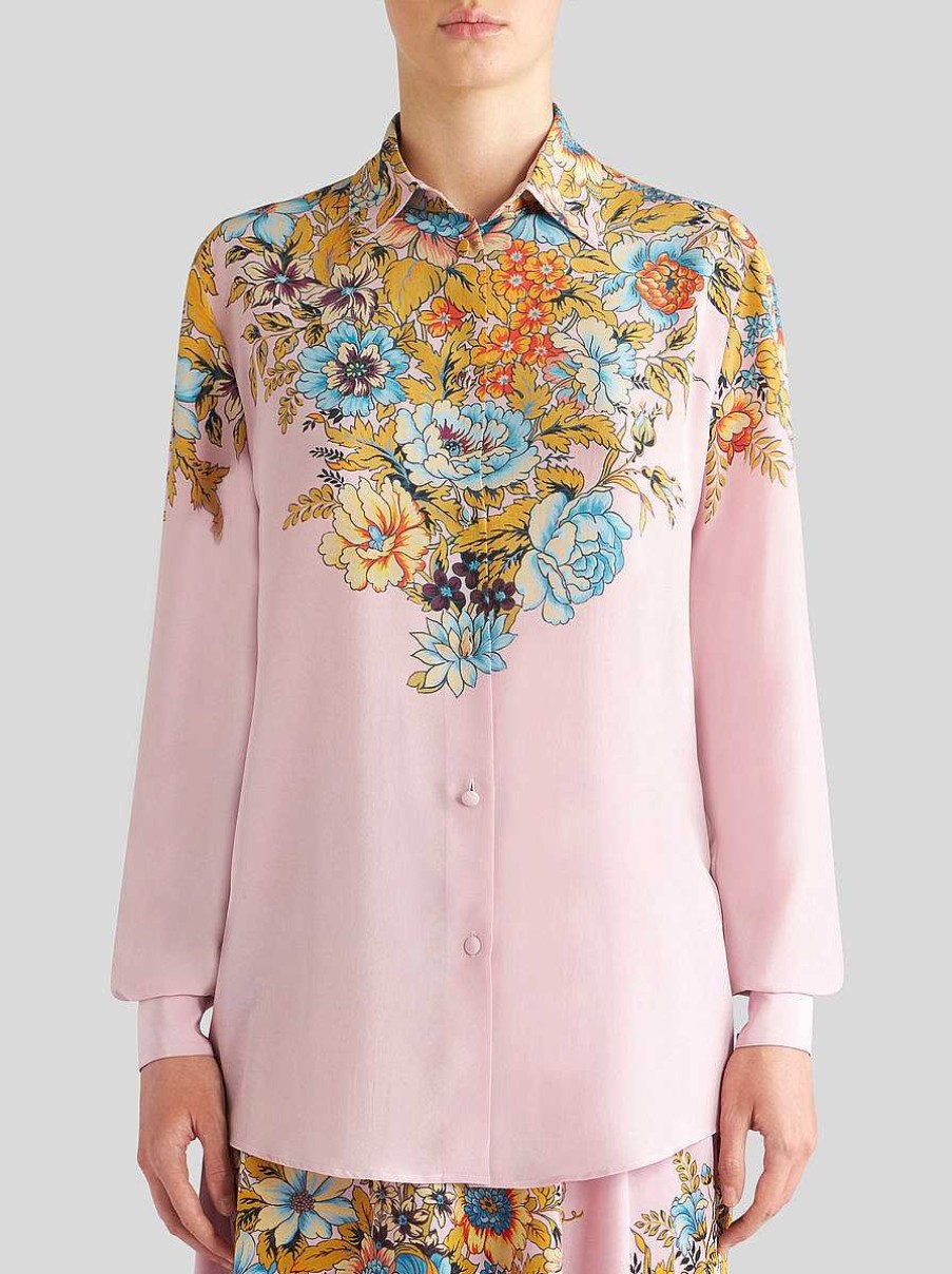 ETRO Camicie E Camicette | Camicia In Crepe De Chine Con Stampa Piazzata Rosa