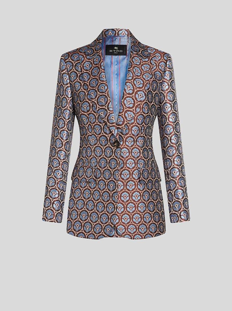 ETRO Giacche | Giacca In Jacquard Lucido Multicolore