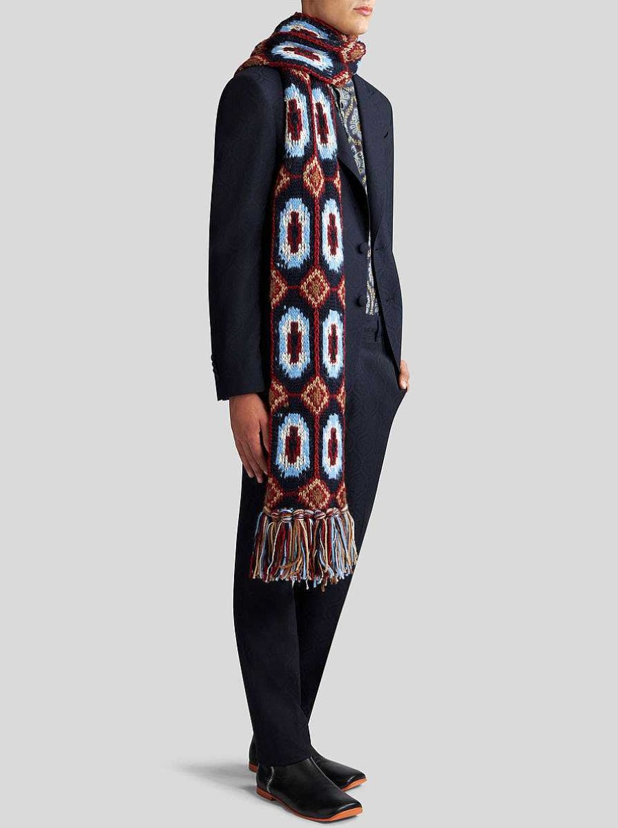 ETRO Giacche | Giacca Jacquard In Lana E Cotone Blu Navy