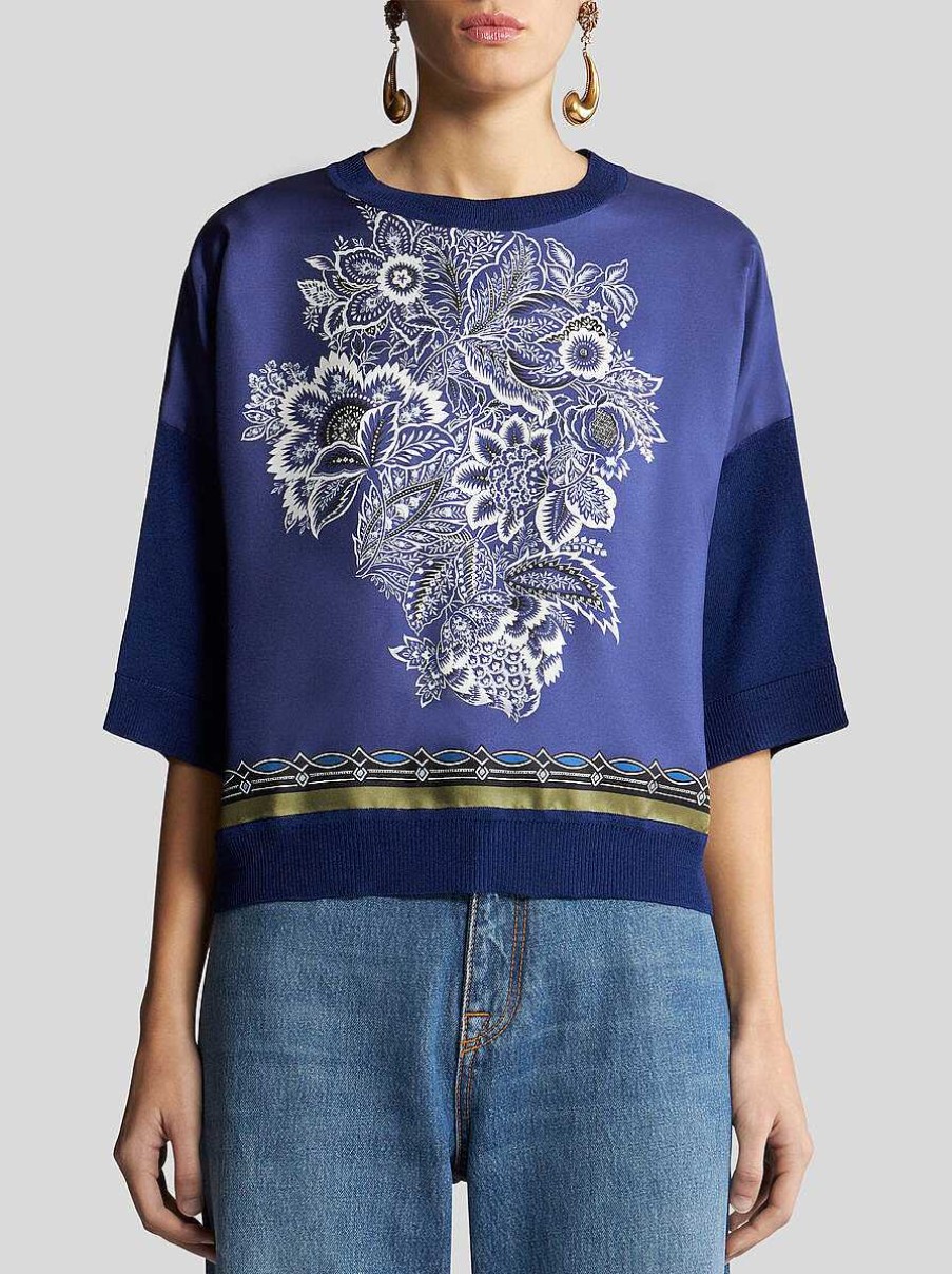 ETRO Maglieria | Top In Maglia Stampato Blu Navy