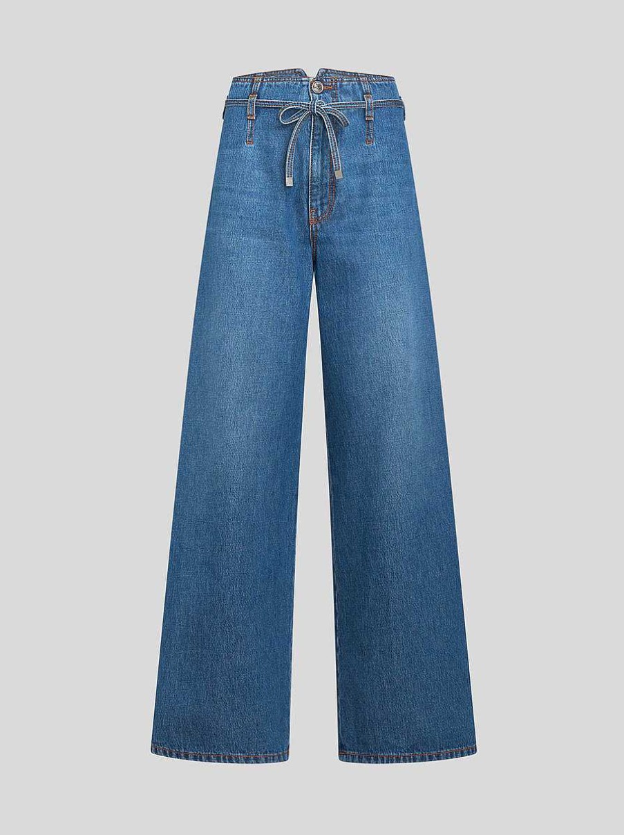 ETRO Denim | Jeans Culotte Con Cintura Blu Navy