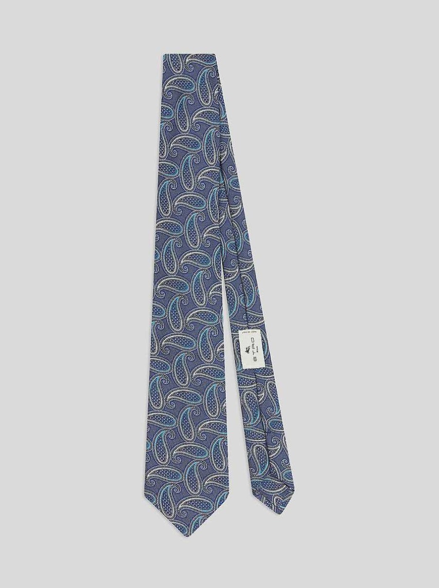 ETRO Cravatte E Fazzoletti Da Taschino | Cravatta Jacquard Con Motivi Cachemire Blu Navy