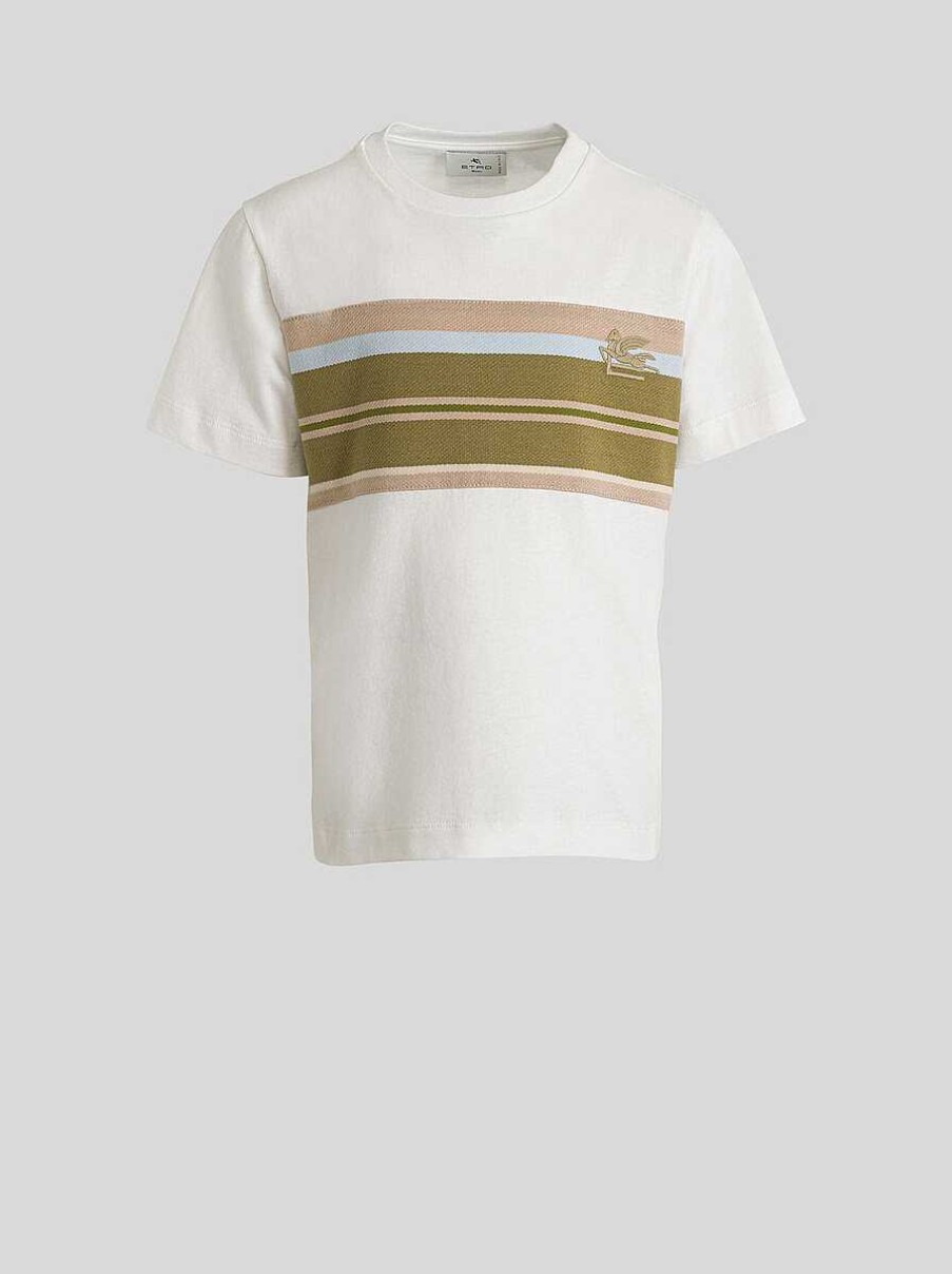 ETRO Topwear | T-Shirt Da Bambino Con Applicazione In Piquet Rigato Bianco