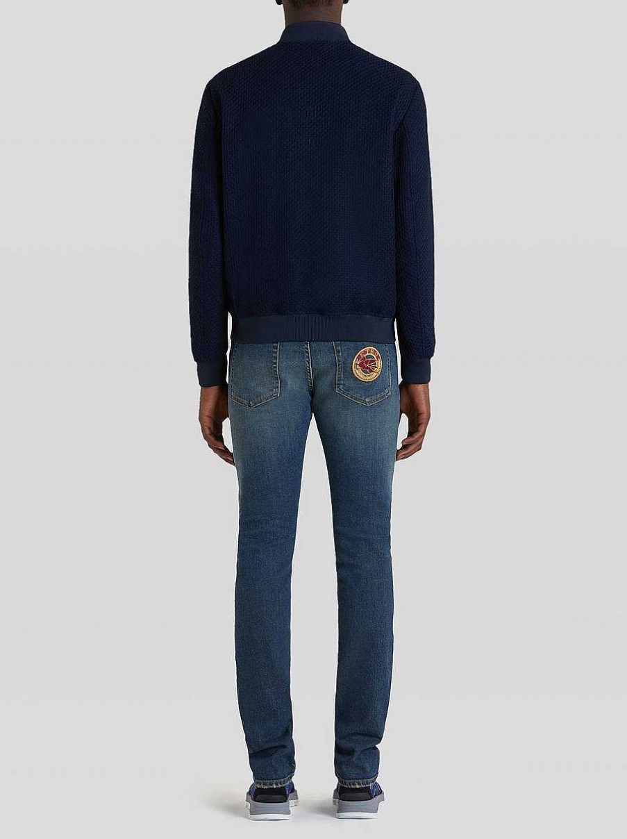 ETRO Cappotti E Capispalla | Giubbotto Bomber In Jersey Di Cotone Blu Navy