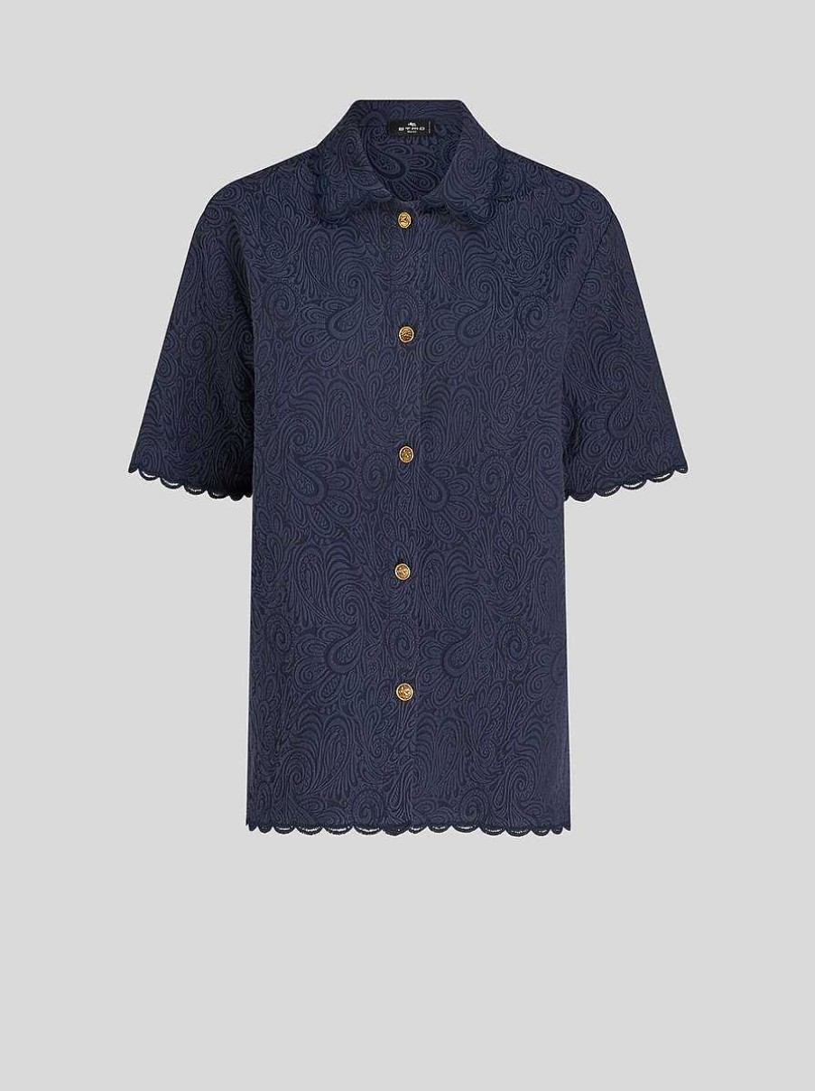 ETRO Camicie E Camicette | Camicia Jacquard Con Motivi Cachemire Blu Navy