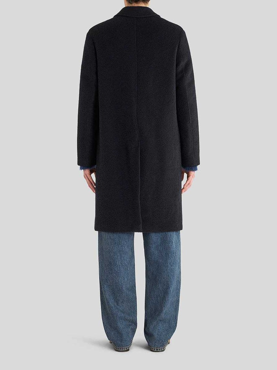 ETRO Cappotti E Capispalla | Cappotto Jacquard In Lana E Cashmere Blu Navy