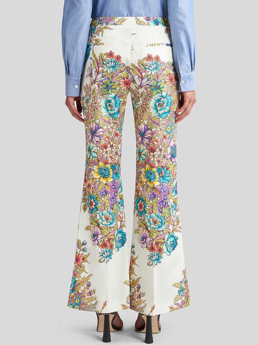 ETRO Pantaloni | Pantaloni Con Stampa Bouquet Multicolor Bianco