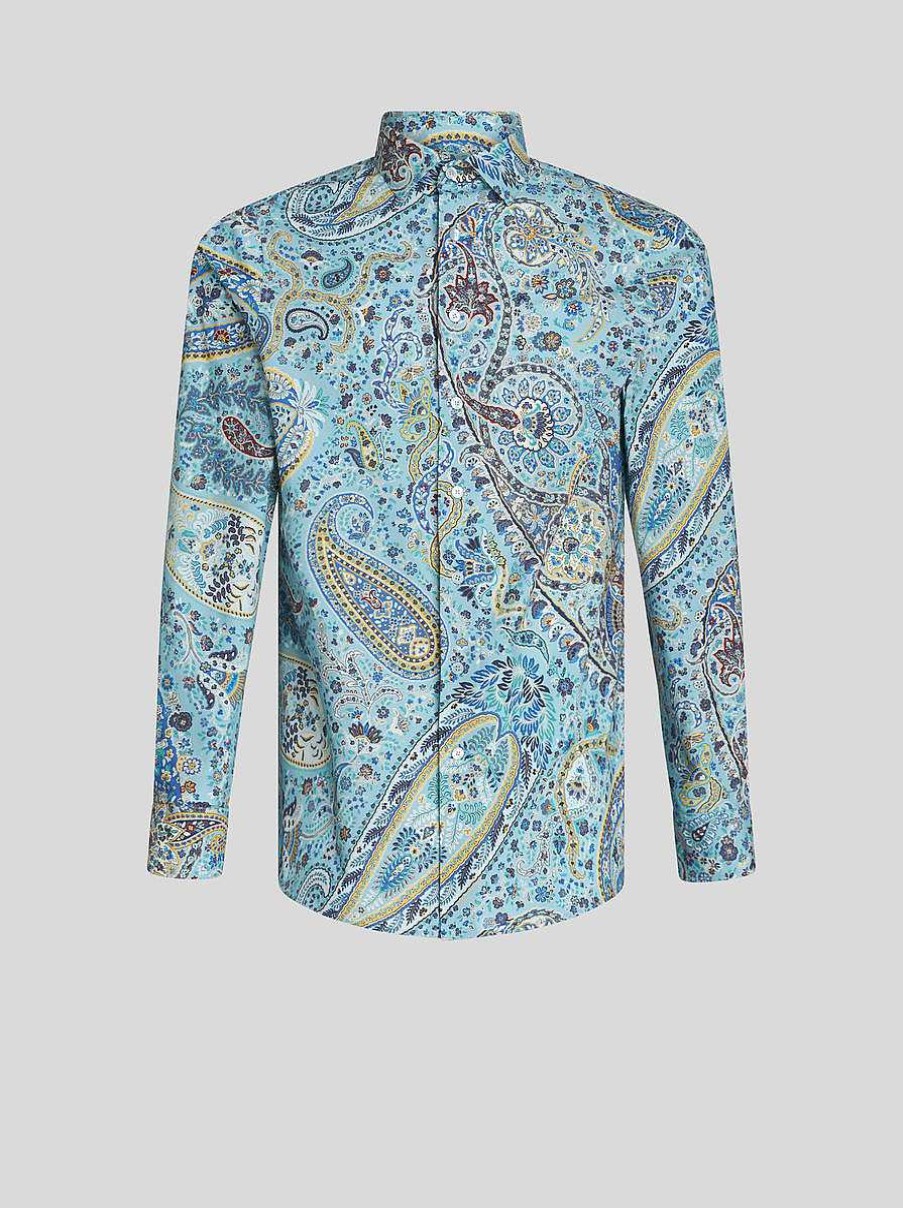 ETRO Camicie | Camicia In Cotone Con Motivi Cachemire Azzurro