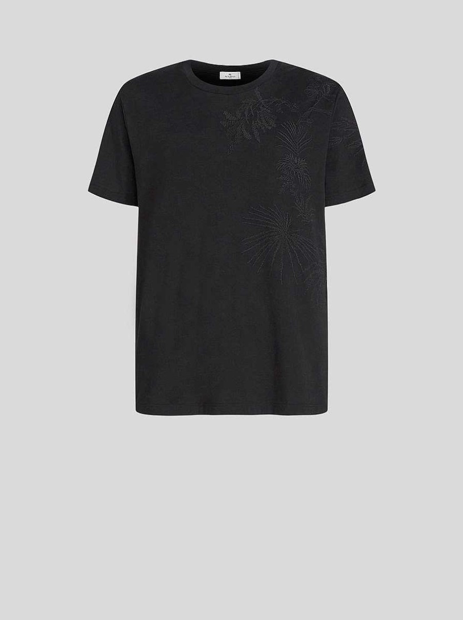 ETRO Magliette | T-Shirt Con Ricamo Floreale Nero