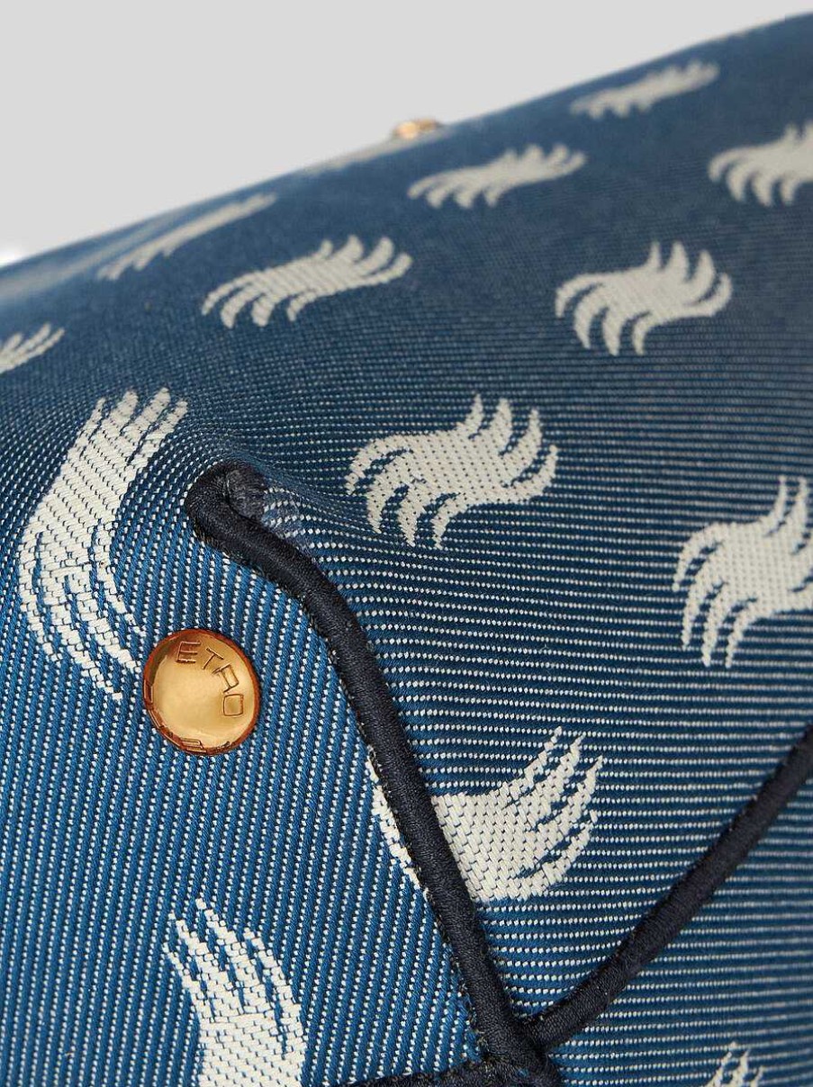 ETRO Buste Della Spesa | Borsa Tote Grande In Jacquard Blu Navy