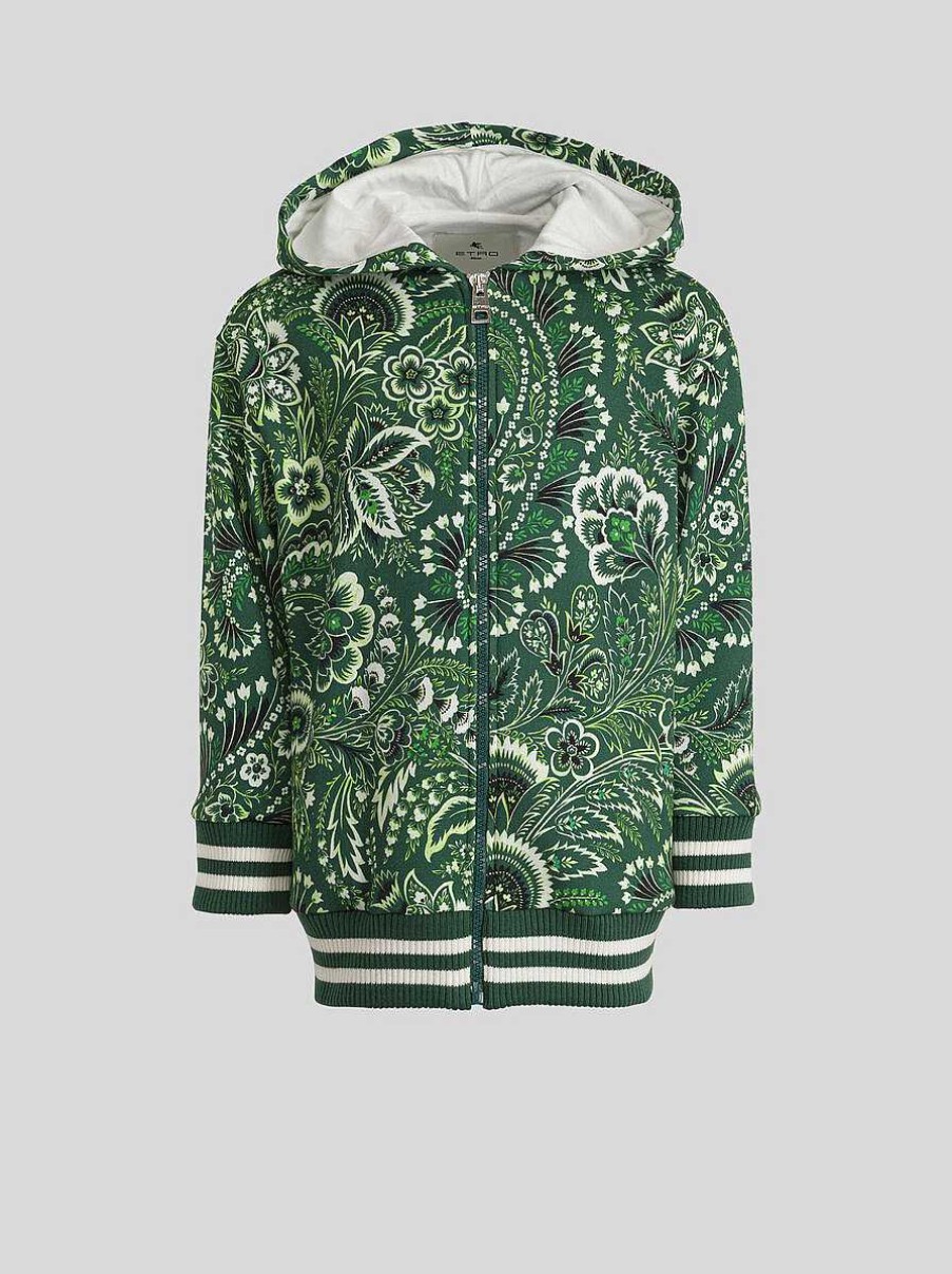 ETRO Topwear | Felpa Da Bambino Con Motivo Paisley Tinta Unita Verde