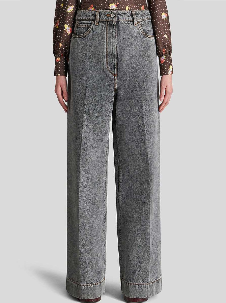 ETRO Denim | Jeans A Gamba Larga Con Pegaso Grigio