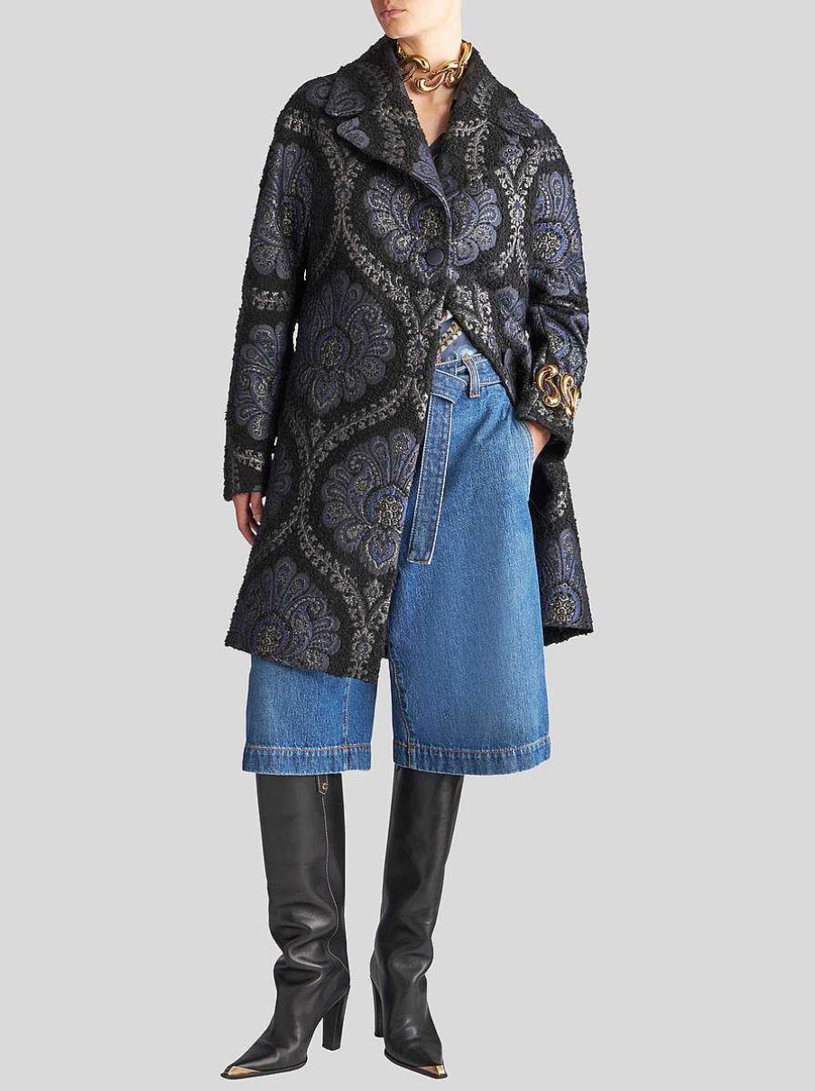 ETRO Cappotti E Capispalla | Cappotto Corto In Jacquard Blu Navy