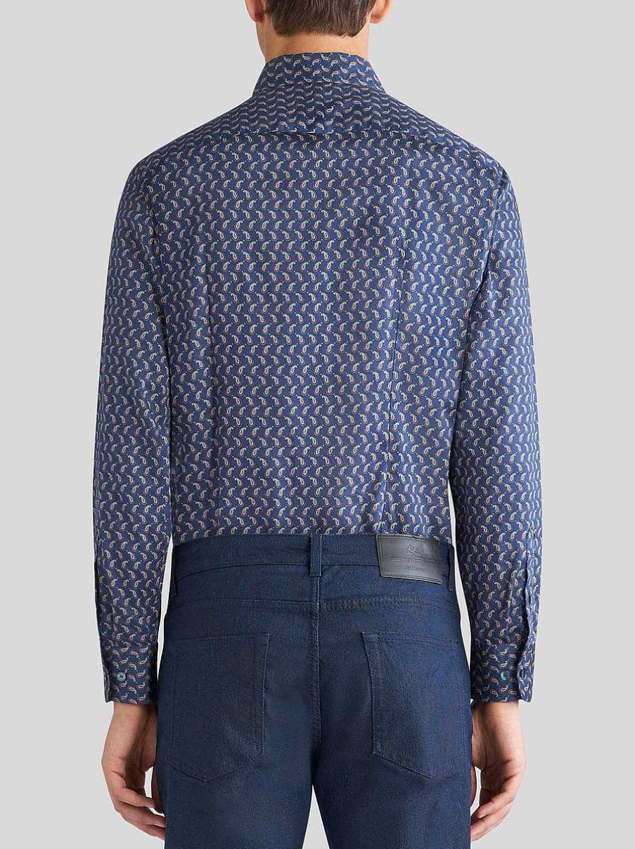 ETRO Camicie | Camicia Micro Paisley Blu Navy