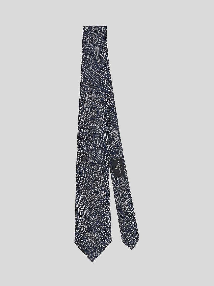 ETRO Cravatte E Fazzoletti Da Taschino | Cravatta In Seta Con Disegni Paisley Grafici Blu Navy