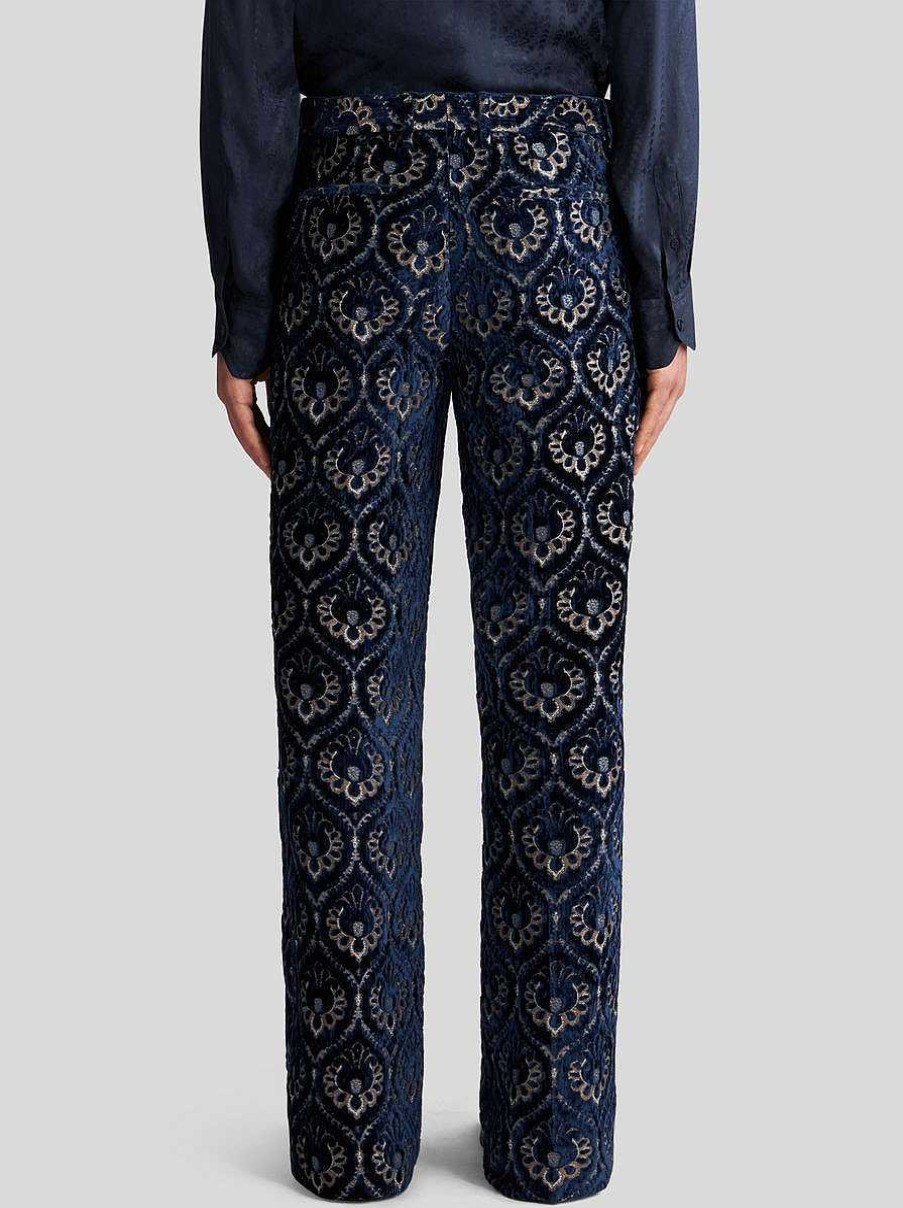 ETRO Pantaloni | Pantaloni In Velluto Jacquard Blu Navy