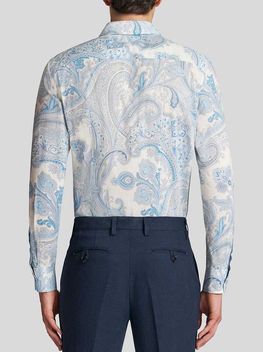 ETRO Camicie | Camicia In Cotone Con Motivi Cachemire Blu Navy