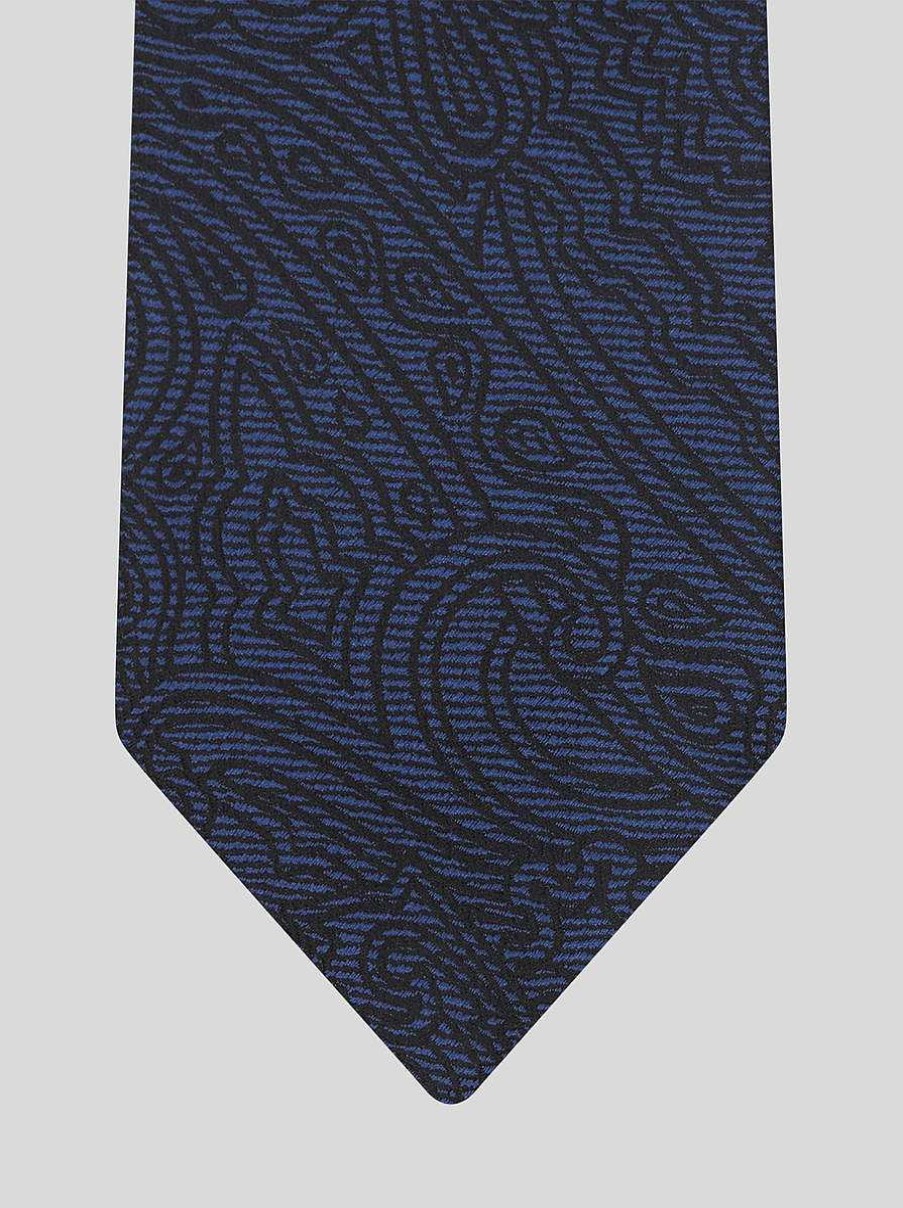 ETRO Cravatte E Fazzoletti Da Taschino | Cravatta In Seta Con Disegni Paisley Grafici Blu Navy