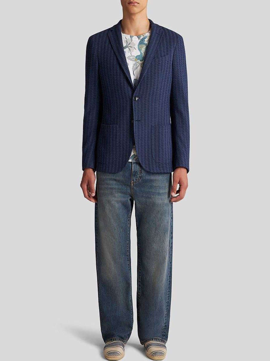 ETRO Giacche | Blazer A Righe Jacquard Azzurro