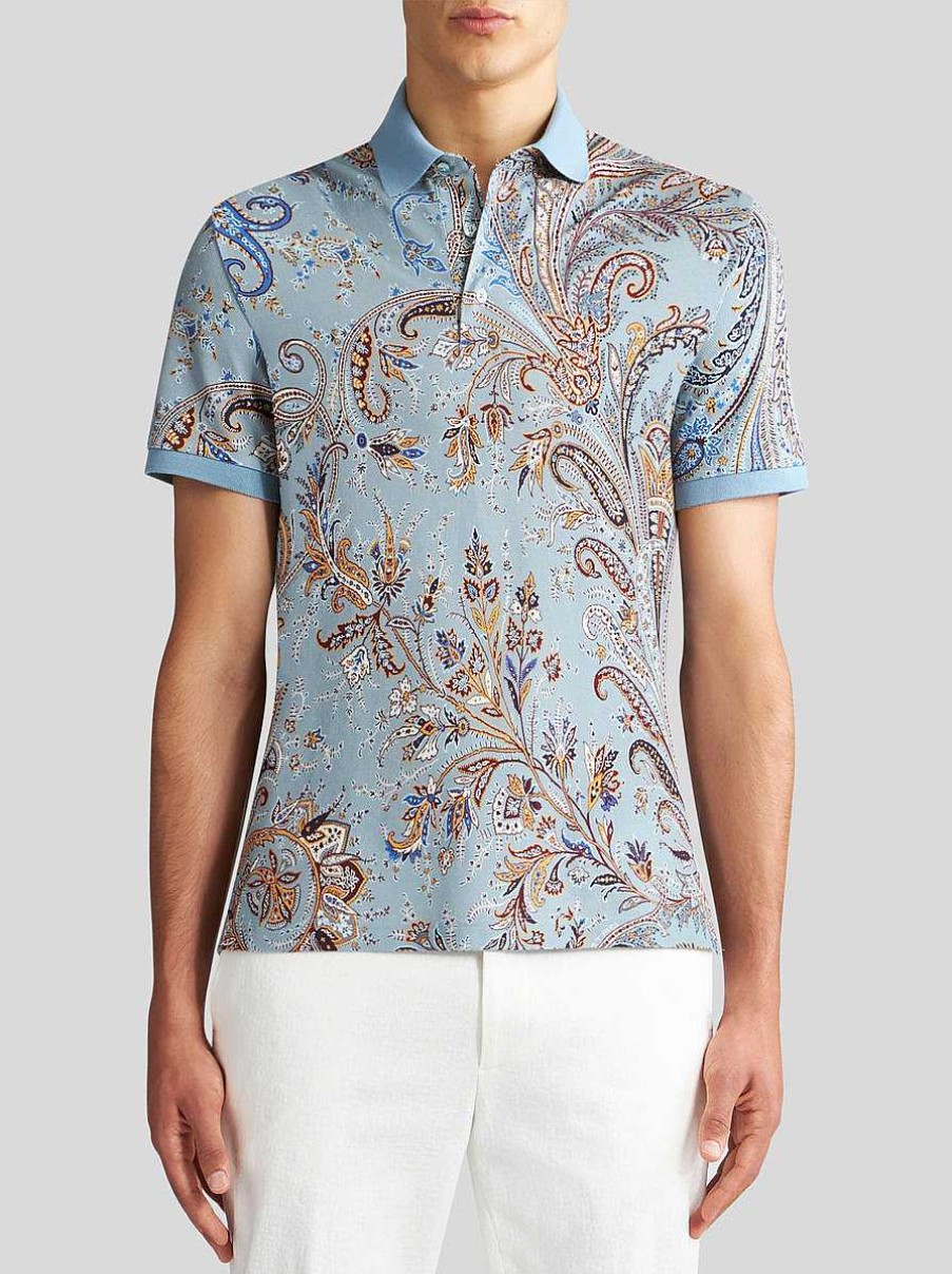 ETRO Magliette Polo | Polo Paisley Multicolore Con Logo Azzurro